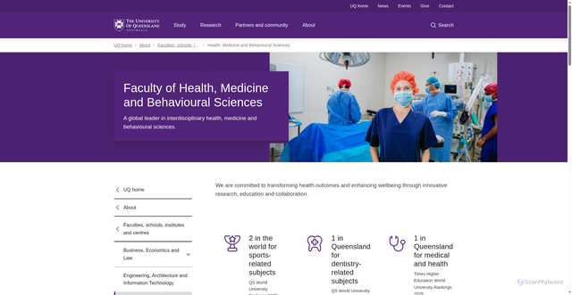 Security scan screenshot of https://about.uq.edu.au/faculties-institutes/hmbs