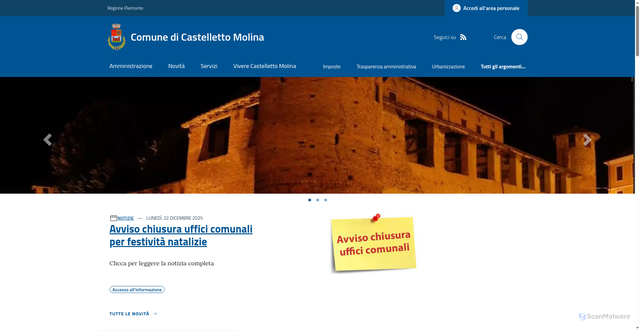 Security scan screenshot of https://www.comune.castellettomolina.at.it/