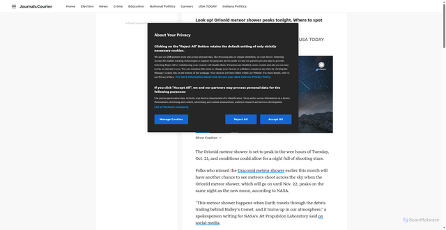 Security scan screenshot of https://www.jconline.com/story/news/environment/2025/10/20/when-is-next-meteor-shower-october-2025-what-orionids-orionids-meteors-how-to-watch-in-indiana/86804486007/