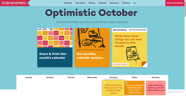 Security scan screenshot of https://actionforhappiness.org/calendar