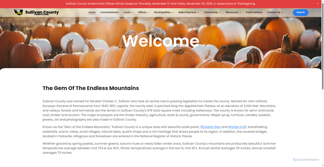 Security scan screenshot of https://www.sullivancountypa.gov/