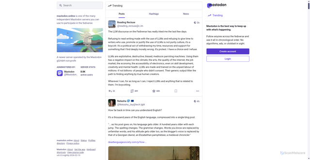 Security scan screenshot of https://mastodon.online