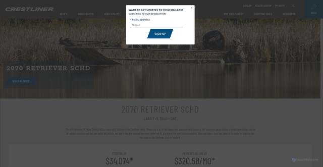 Security scan screenshot of https://www.crestliner.com/hunt-utility/side-console/retriever-schd/2070-retriever-schd.html