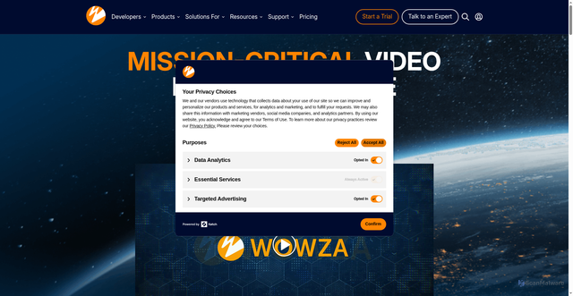 Security scan screenshot of https://wowza.com