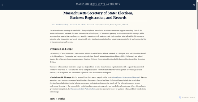 Security scan screenshot of https://massachusettsstateauthority.com/massachusetts-secretary-of-state/