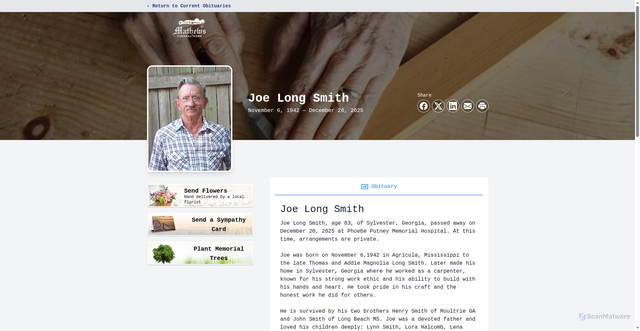 Security scan screenshot of https://www.mathewsfuneralhome.com/obituaries/joe-smith