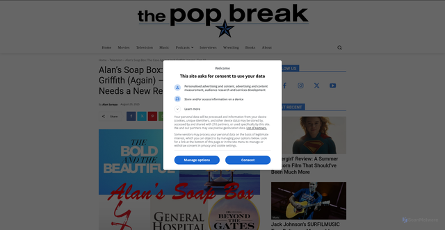 Security scan screenshot of https://thepopbreak.com/2025/08/29/alans-soap-box-the-case-against-josh-griffith-again-top-10-reasons-yr-needs-a-new-regime/