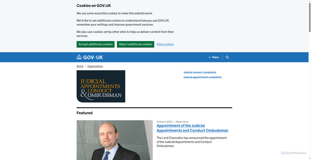 Security scan screenshot of https://www.gov.uk/government/organisations/judicial-appointments-and-conduct-ombudsman