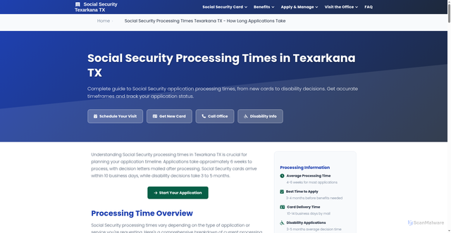 Security scan screenshot of https://socialsecurityofficetexarkana.com/processing-times