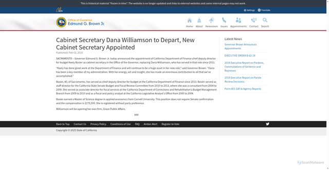 Security scan screenshot of https://archive.gov.ca.gov/archive/gov39/2016/02/02/news19301/index.html
