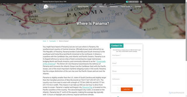 Security scan screenshot of https://www.vacationtopanama.com/travel-guide/where-is-panama/