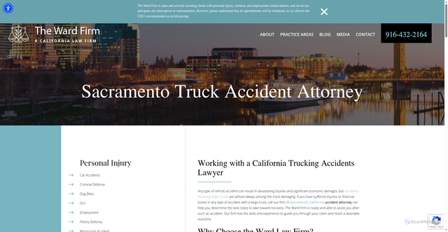 Security scan screenshot of https://www.jlwardfirm.com/sacramento-truck-accidents-lawyer/