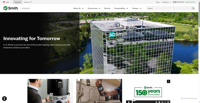 Security scan screenshot of https://www.aosmith.com/