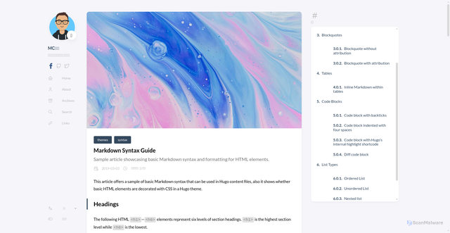 Security scan screenshot of https://hugo-5q5.pages.dev/p/markdown-syntax-guide/