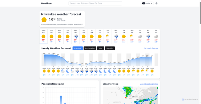 Security scan screenshot of https://weatheo.com/en/us/wisconsin/milwaukee