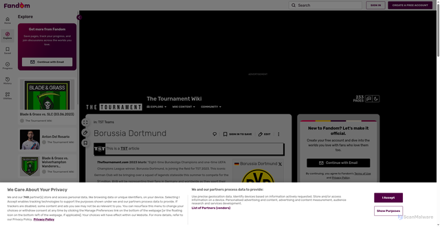 Security scan screenshot of https://the-tournament.fandom.com/wiki/Borussia_Dortmund