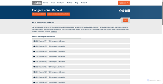Security scan screenshot of https://www.govinfo.gov/app/collection/crec