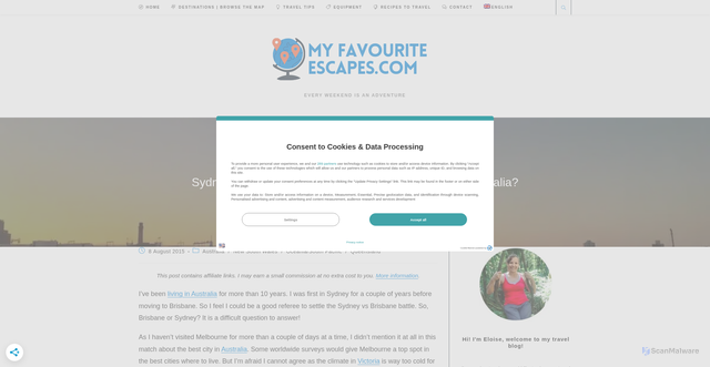 Security scan screenshot of https://myfavouriteescapes.com/which-one-is-the-best-city-brisbane-vs-sydney/
