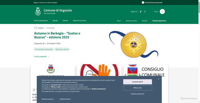Security scan screenshot of https://www.comune.orgosolo.nu.it/