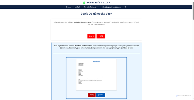 Security scan screenshot of https://formulare-vzory.com/dopis-do-nemecka-vzor/
