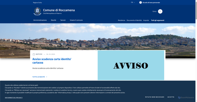 Security scan screenshot of https://www.comune.roccamena.pa.it