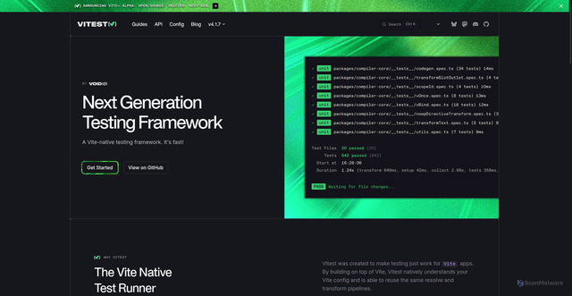 Security scan screenshot of https://vitest.dev