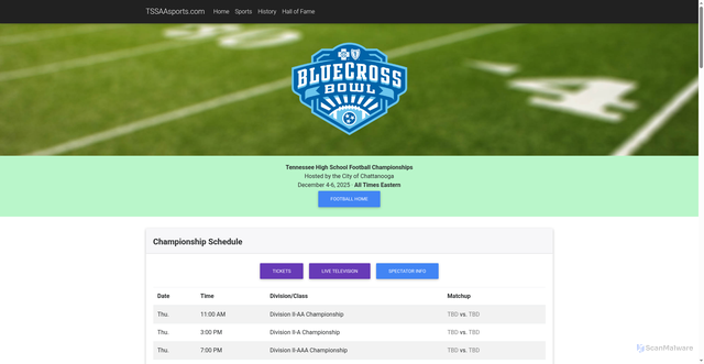 Security scan screenshot of https://tssaasports.com/football/