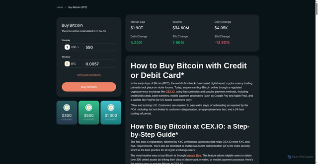 Security scan screenshot of https://cex.io/buy-bitcoins