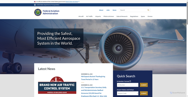 Security scan screenshot of https://www.faa.gov/