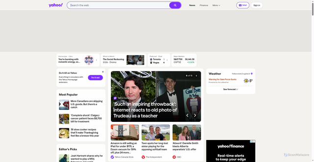 Security scan screenshot of https://yahoo.ca