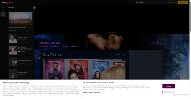 Security scan screenshot of https://uniquefilms.fandom.com/wiki/Guy_Pearce