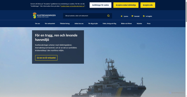 Security scan screenshot of https://www.kustbevakningen.se/