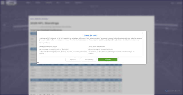 Security scan screenshot of https://www.patsfans.com/nfl/standings/