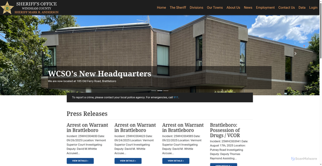 Security scan screenshot of https://windhamcountyvt.gov/