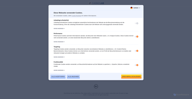 Security scan screenshot of https://casinolab.com/registration?mid=249097_1511583&fluid=5b31502b-b268-409c-8600-52d4ad89d096&subid=iplbettingonline.in&clickid=1b8vnf5m73pl&pubid=150