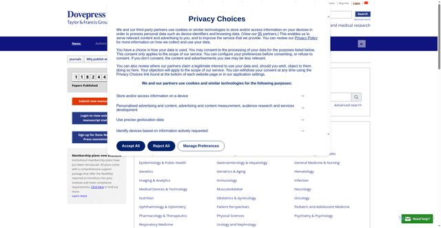 Security scan screenshot of https://dovepress.com