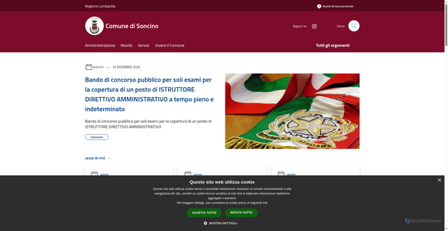 Security scan screenshot of https://www.comune.soncino.cr.it/it