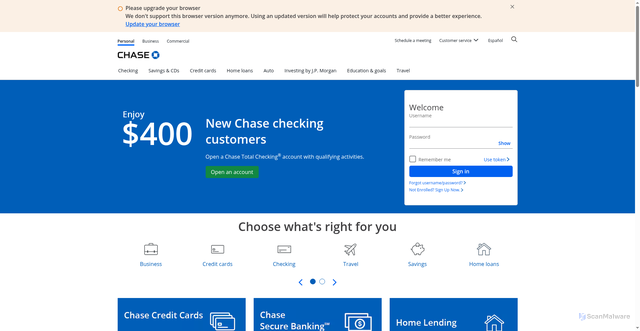 Security scan screenshot of https://Chase.com