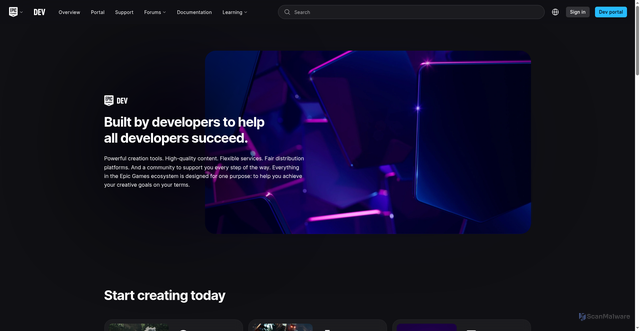 Security scan screenshot of https://dev.epicgames.com/