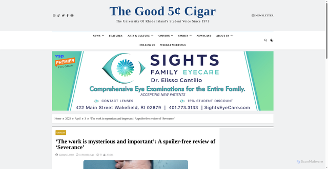 Security scan screenshot of https://rhodycigar.com/2025/04/03/the-work-is-mysterious-and-important-a-spoiler-free-review-of-severance/
