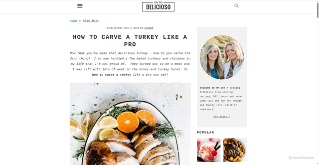 Security scan screenshot of https://ohsodelicioso.com/how-to-carve-a-turkey/