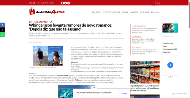 Security scan screenshot of https://alagoasalerta.com.br/noticias/entretenimento/whindersson-levanta-rumores-de-novo-romance-depois-diz-que-nao-te-assumo
