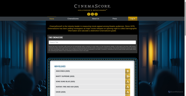Security scan screenshot of https://www.cinemascore.com/