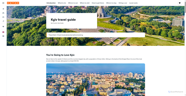 Security scan screenshot of https://www.kayak.co.uk/Kiev.15139.guide