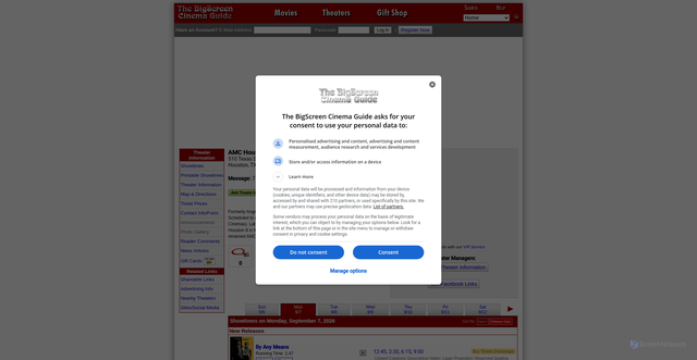 Security scan screenshot of https://www.bigscreen.com/Marquee.php?theater=3854&view=sched