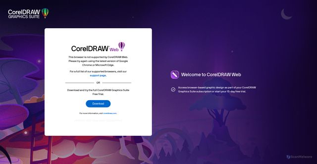 Security scan screenshot of https://coreldraw.corel.com