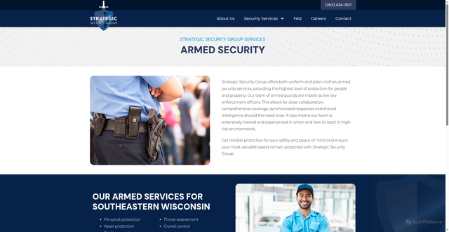 Security scan screenshot of https://strategicsecurity1.com/security-services/armed-security/