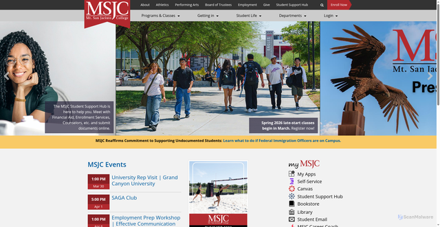 Security scan screenshot of https://msjc.edu
