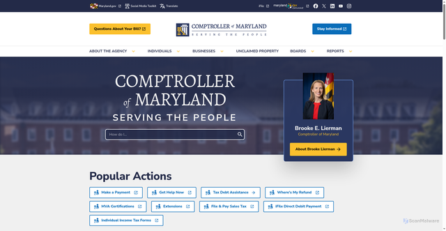 Security scan screenshot of https://www.marylandcomptroller.gov/
