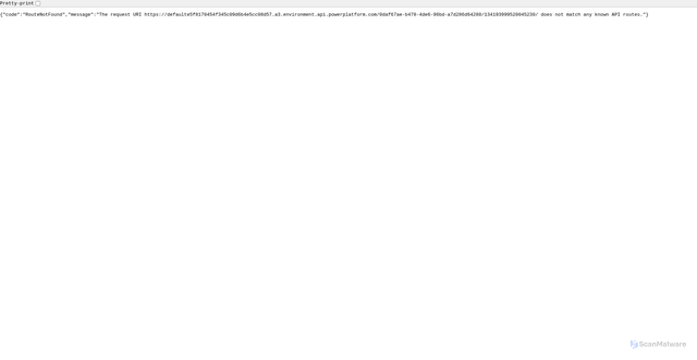Security scan screenshot of https://defaulte5f8170454f345c09d6b4e5cc08d57.a3.environment.api.powerplatform.com